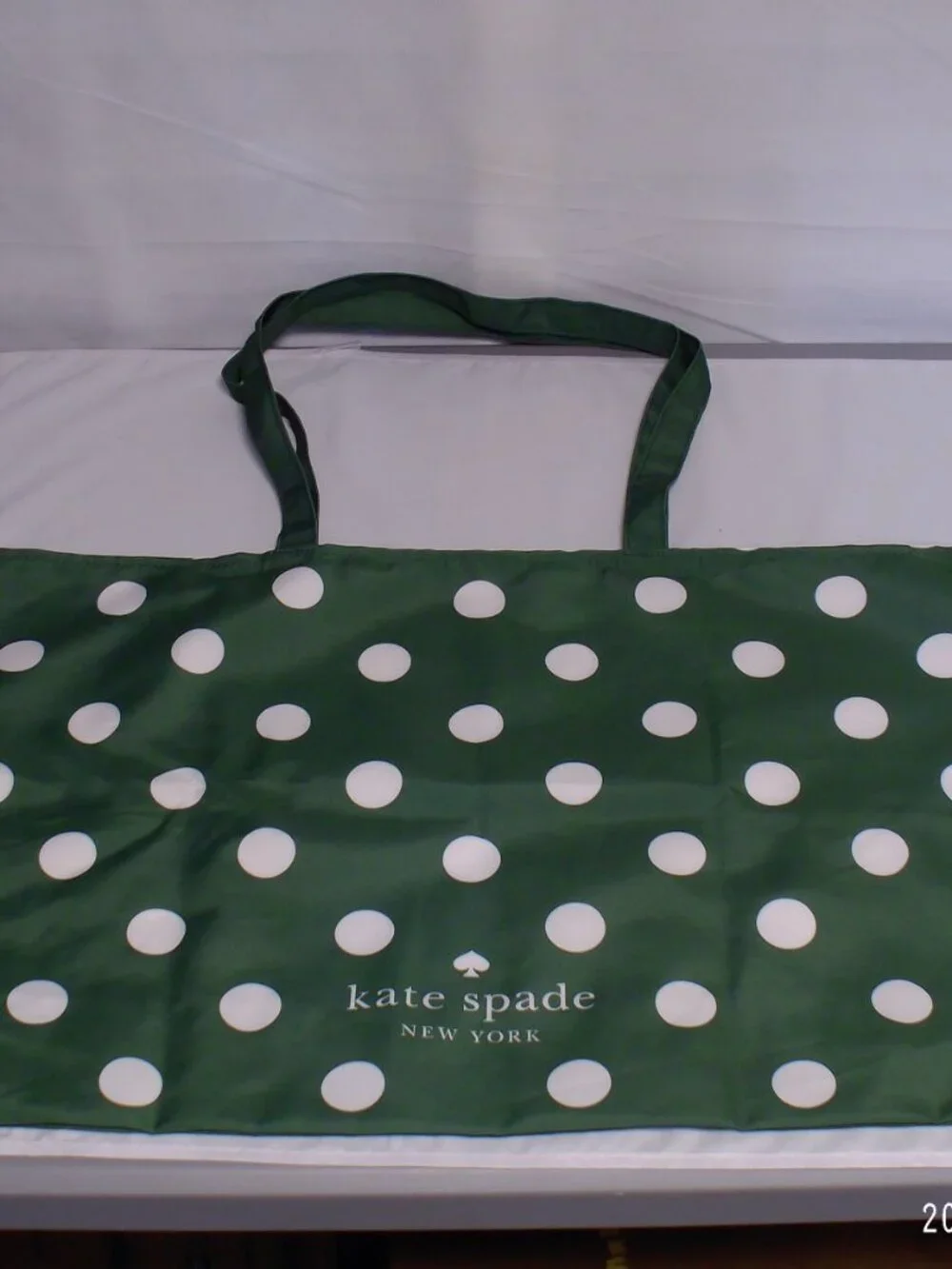 NWOT Kate Spade Canvas Shopper/Beach Bag Green w White Polka Dots